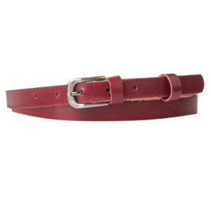 Leather women's belt in red color 1,5 cm