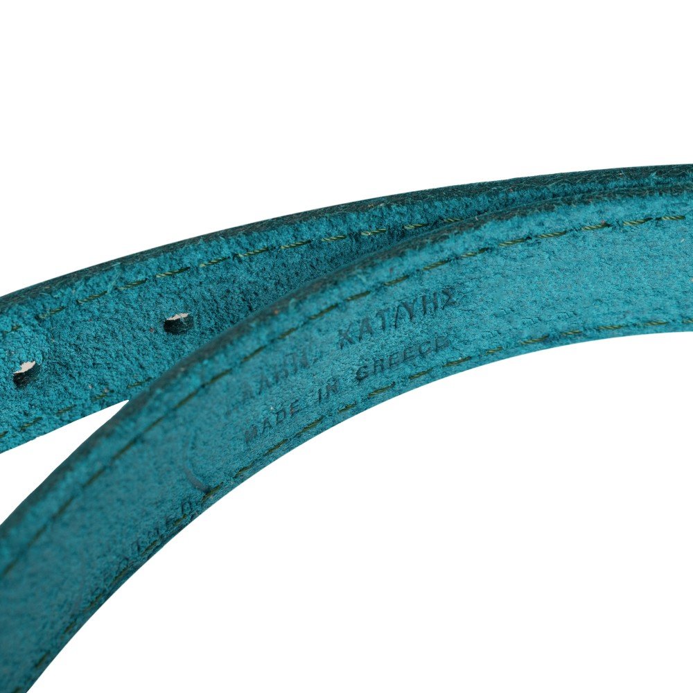 Leather women's belt with metal buckle in turquoise color 1,5cm - Image 6