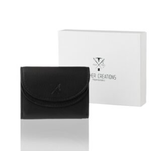 Small Leather Wallet with Double Clasp & RFID Protection in black color