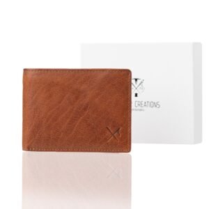 Men’s leather wallet in tan color with RFID protection