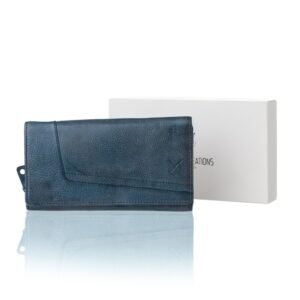 Χειροποίητο δερμάτινο πορτοφόλι μπλε χρώμα μεγάλο μέγεθος με RFID προστασία