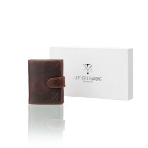 Brown men’s leather wallet with a metal card holder - Brown