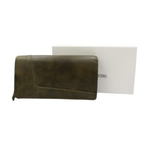 Χειροποίητο δερμάτινο πορτοφόλι πράσινο χρώμα μεγάλο μέγεθος με RFID προστασία