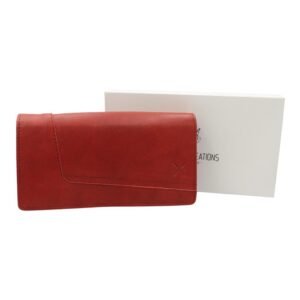 Χειροποίητο δερμάτινο πορτοφόλι κόκκινο χρώμα μεγάλο μέγεθος με RFID προστασία