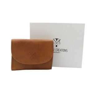 Πορτοφόλι δερμάτινο μικρού μεγέθους σε ταμπά χρώμα και RFID προστασία