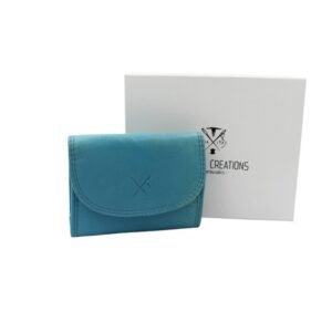 Leather small-sized wallet in tan color with RFID protection - Turquoise