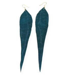 Leather long earrings in the shape of a leaf, in mint green color