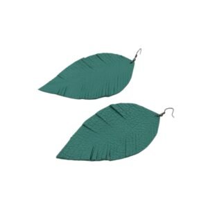 Leather earrings in leaf shape, in a light green color
