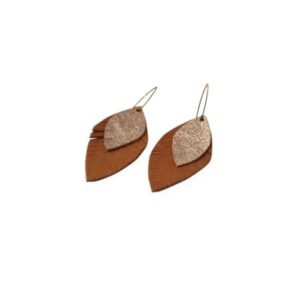 Leather earrings in the shape of a leaf in a light brown color