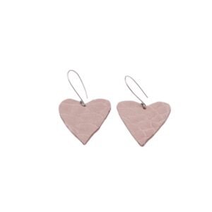 Handmade pink leather heart-shaped earrings