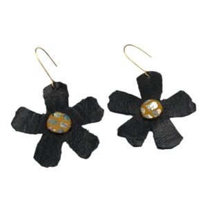 Handmade leather earrings flower shape in black color
