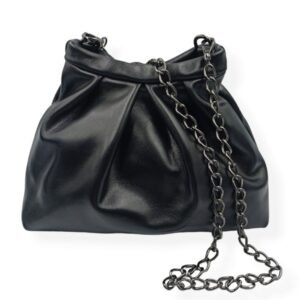 Black leather pleated bag - Danae