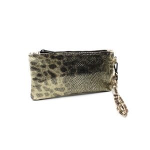 Leather wrist pouch in silver snake print – Zoe