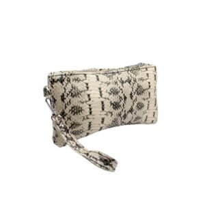 Δερμάτινος χειροποίητος φάκελος καρπού σε ασπρόμαυρο τύπωμα φιδιού – Zoe