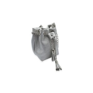 Leather tiny bucket bag in silver color - Erato