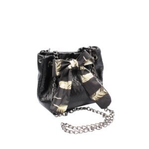 Small leather bucket bag in black snake print color – Gaia