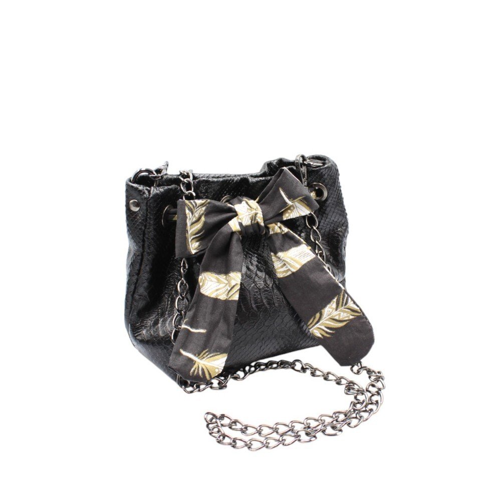Small leather bucket bag in black snake print color – Gaia