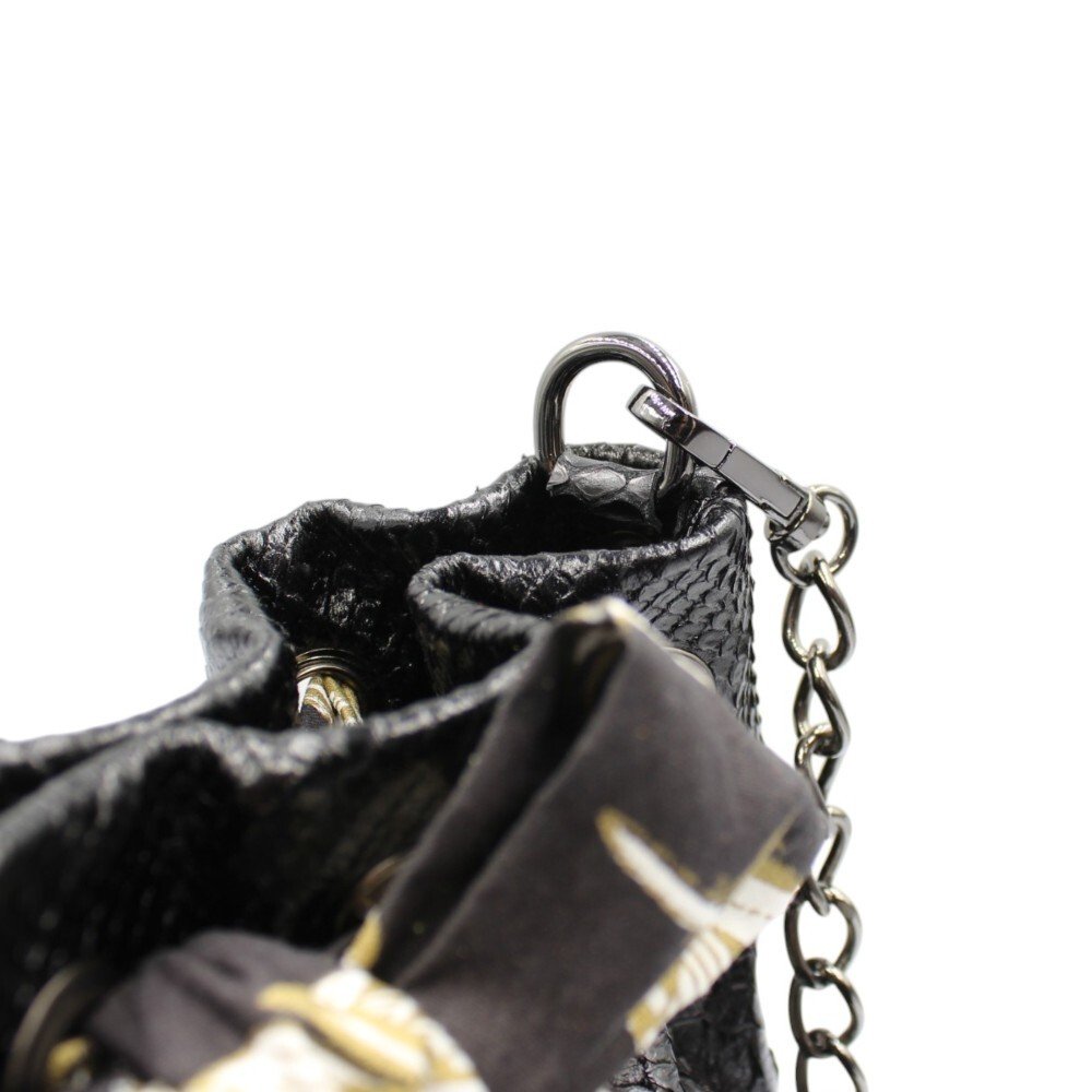 Small leather bucket bag in black snake print color – Gaia - Image 5