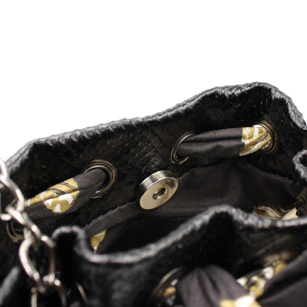 Small leather bucket bag in black snake print color – Gaia - Image 4