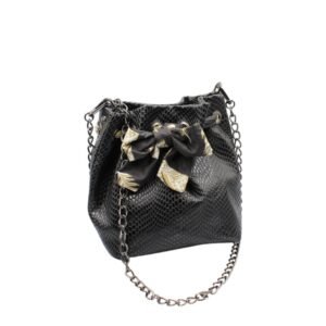 Handmade leather bucket bag in black printed color – Aura