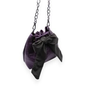 Handmade small leather bucket bag in metallic purple - Gaia