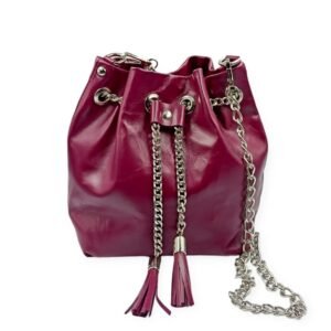 Handmade leather bucket bag in fuchsia color – Aura