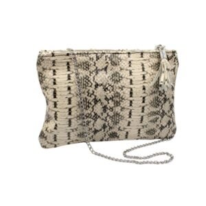 Handmade leather clutch in black & white snake print color – Mira