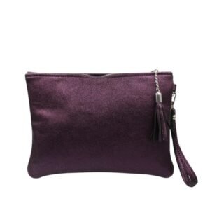 Handmade leather wristlet bag in purple color – Kallia