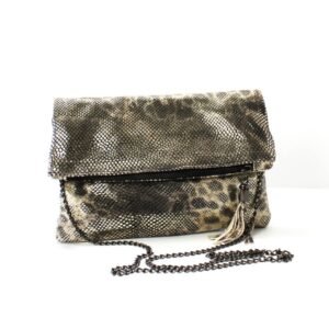 Handmade leather bag in silver snake print color - Sappho