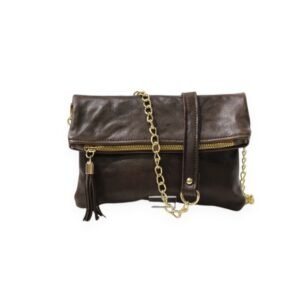 Leather foldover clutch in brown color – Sappho