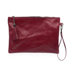 Handmade leather wrist clutch in deep pink color – Kallia