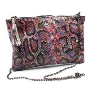 Leather clutch in purple snake print color - Mira