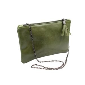 Handmade leather clutch in green color – Mira