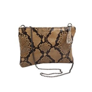 Handmade leather envelope in brown snake print – Mira