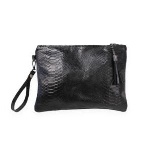 Leather wristlet bag in black snake print color – Kallia