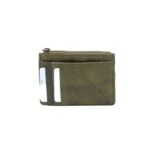 Leather coin and card wallet with RFID protection green color