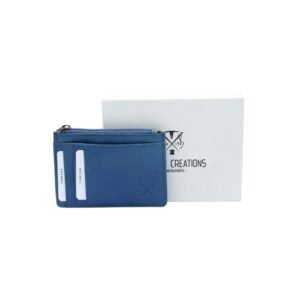 Small leather coin and card wallet with RFID protection in blue color