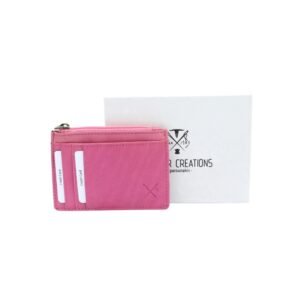 Small leather coin and card wallet with RFID protection in pink color