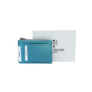 Small leather coin and card wallet with RFID protection in turquoise color