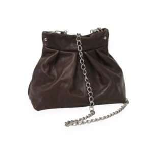 Δερμάτινη τσάντα με πιέτες σε καφέ χρώμα – Danae