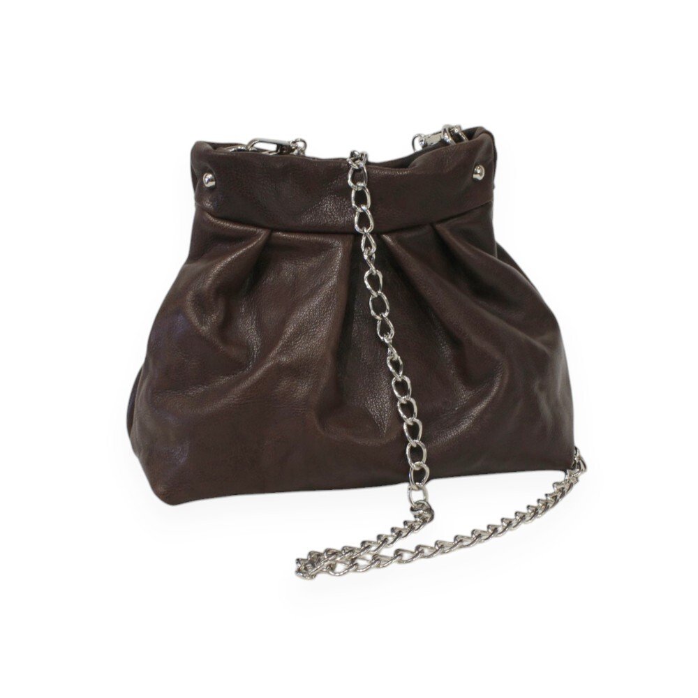 Δερμάτινη τσάντα με πιέτες σε καφέ χρώμα – Danae