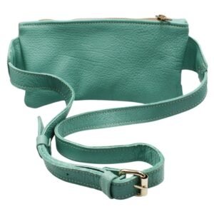 Handmade leather belt bag in a mint green color