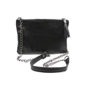 Leather clutch in black color- Mira