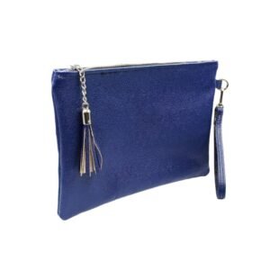 Leather wristlet bag in blue color – Kallia