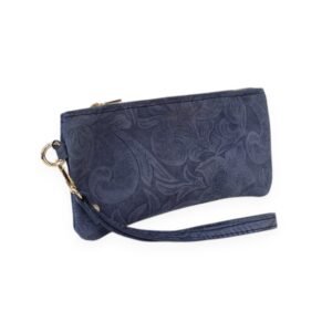 Leather wristlet bag in blue color – Zoe
