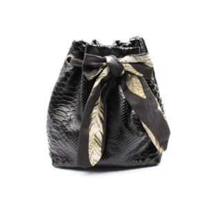 Leather bucket bag in black snake print color - Aura