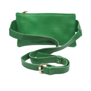 Handmade leather belt bag in green color