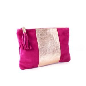 Handmade clutch in soft suede leather fuchsia color - Mira