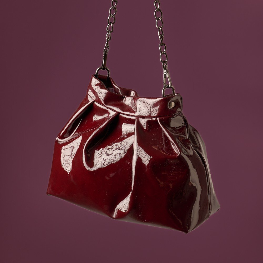 Burgundy leather pleated bag - Danae - Image 3