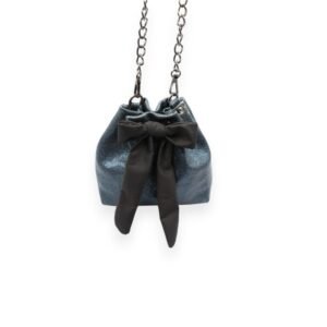 Handmade small leather bucket bag in metallic green color - Gaia